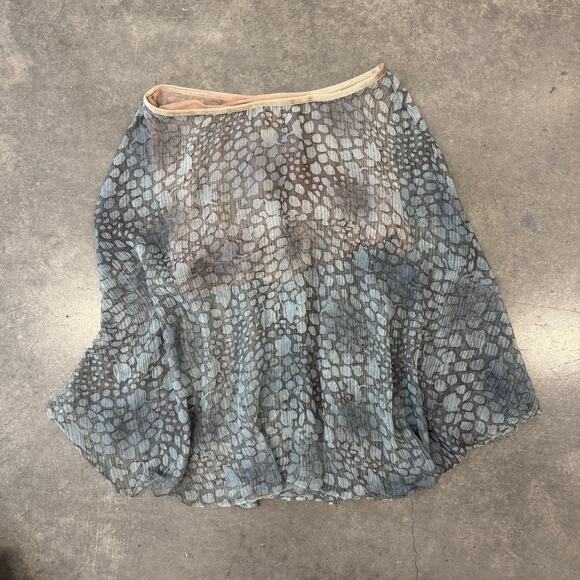 Vintage Y2k Silk Blue Speckled Brown Midi Flow Whimsical Fairy Skirt 28 - Picture 2 of 4